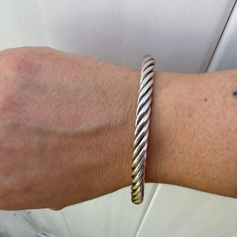 Sterling Silver Twist Cable Cuff Bracelet 925 SU CH Clear CZ Sparkly Stones Y2K - Picture 4 of 7